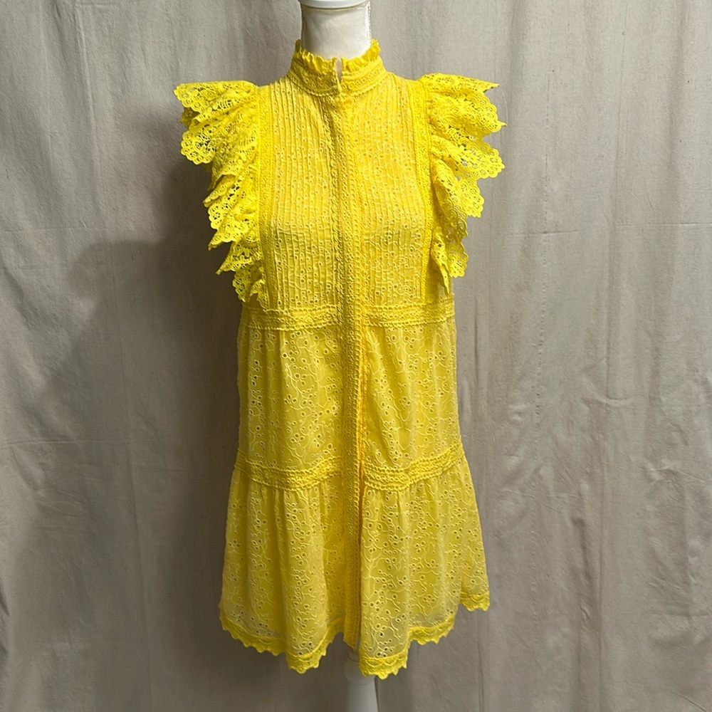 Alice + Olivia yellow lace and eyelet mini dress